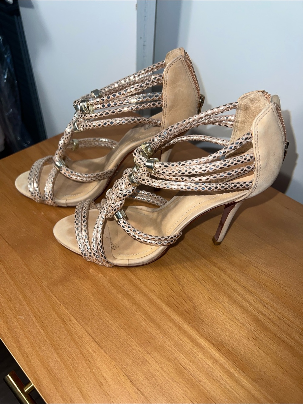 Schutz Beige Braided Strappy High Heel Sandals - Picture 3 of 7